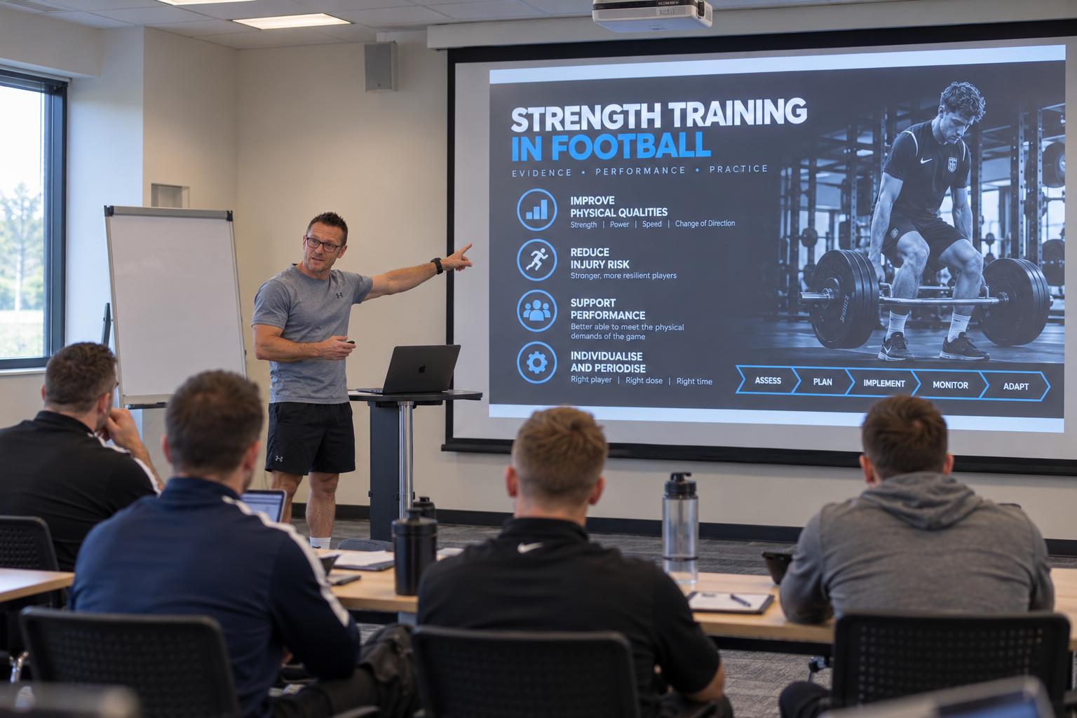John Chisholm presenting strength training to a group