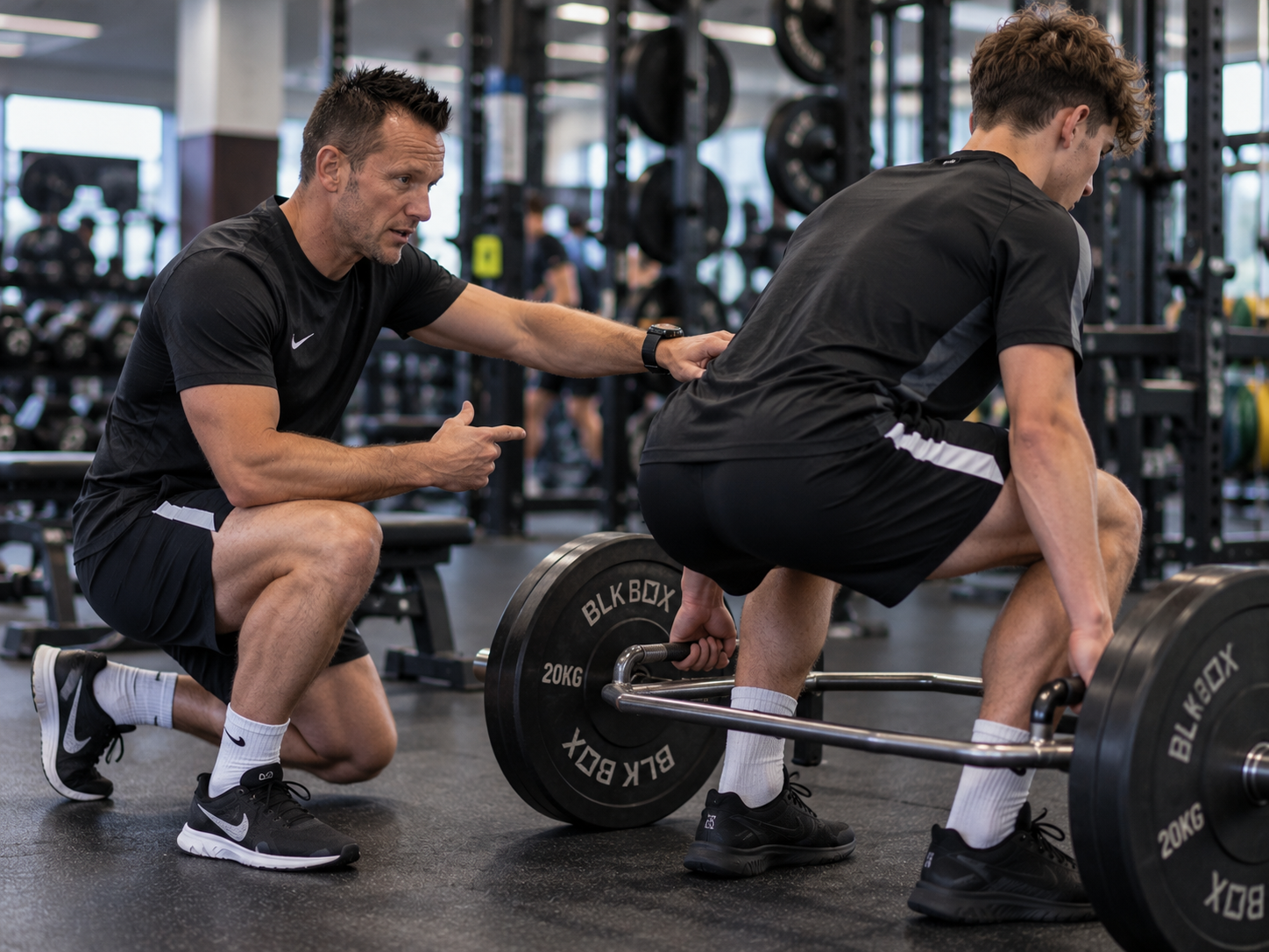 John Chisholm coaching a player during a trap bar lift